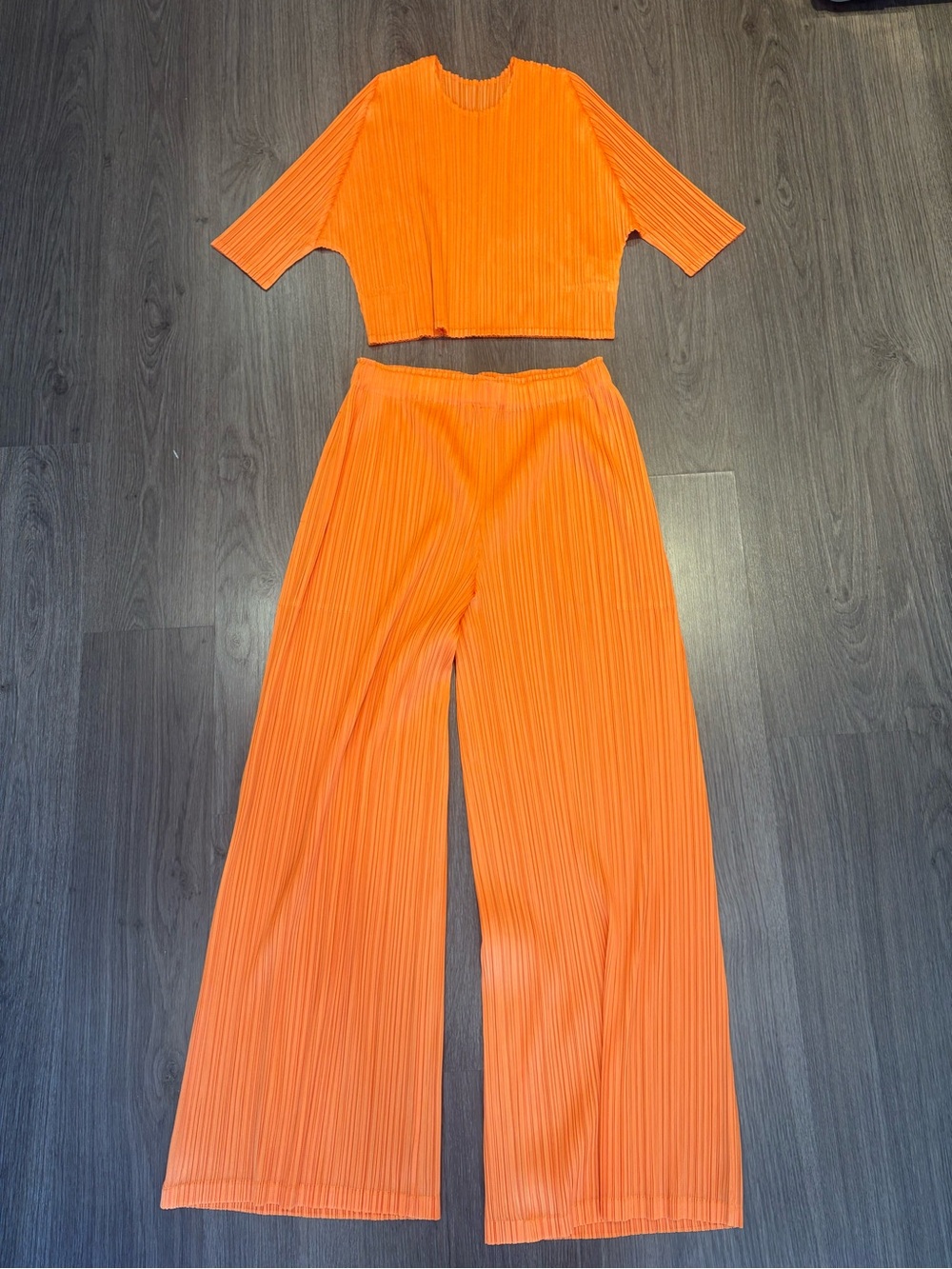 Issey Miyake Pleated Two-Piece Set in Bright Orange